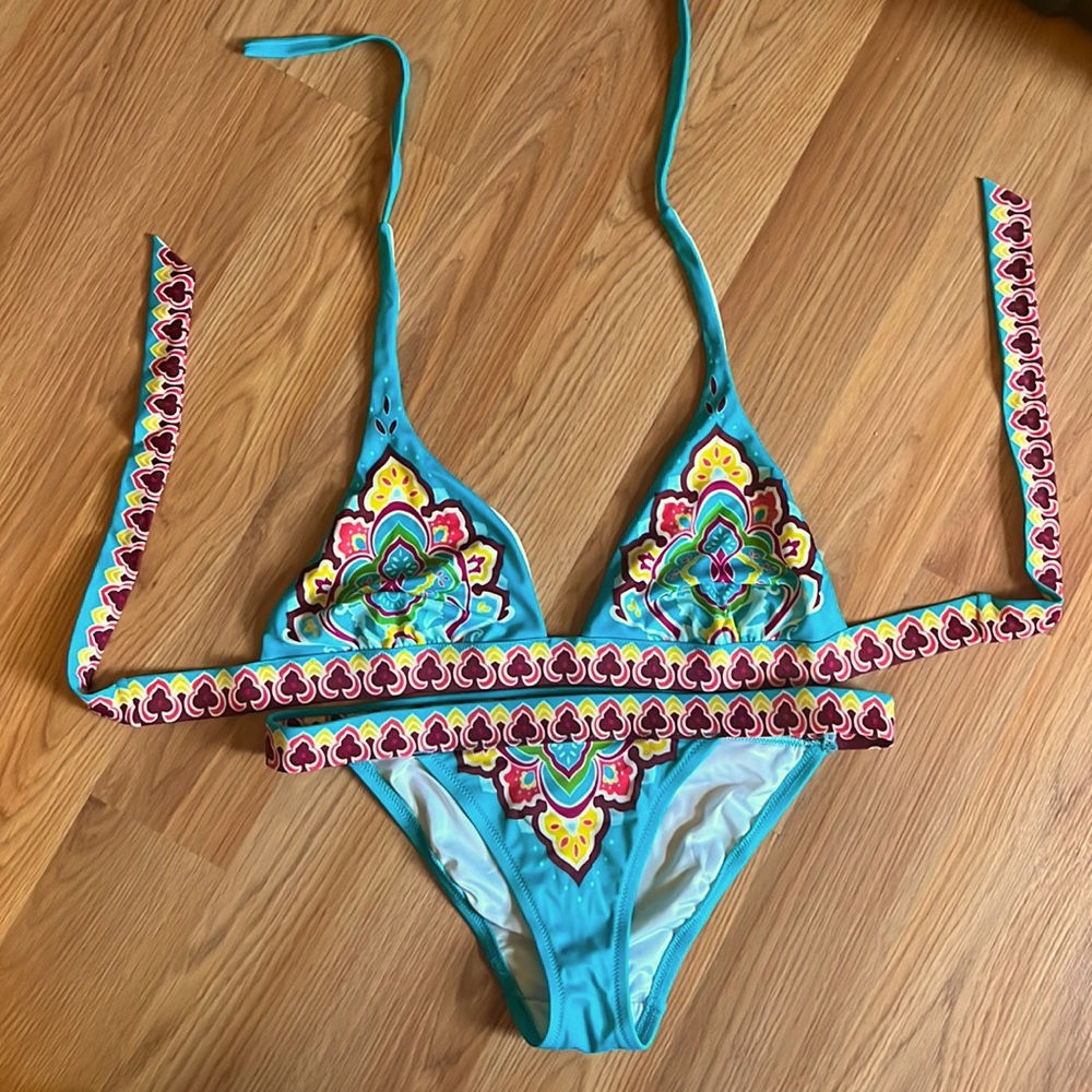 Victoria’s Secret Bikini - Teal with multicolored pattern